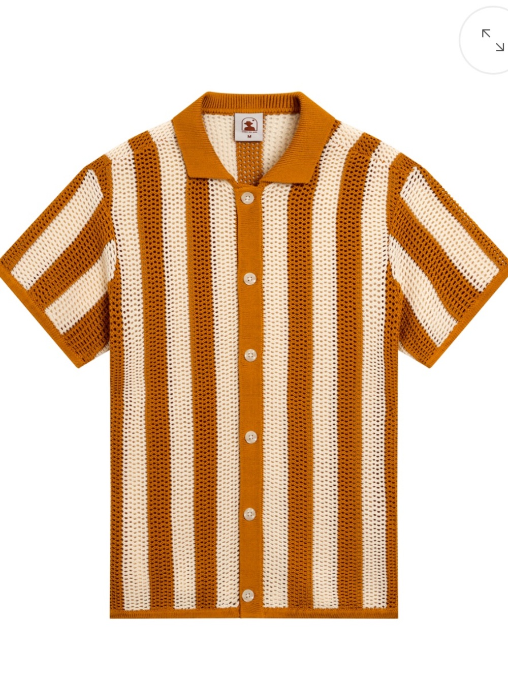 Men's Short-Sleeve Striped Knit Button-Down Shirt - Mustard & Cream